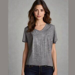 SHEIN Women's Size Large Heather Gray V-Neck T-Shirt Short Sleeve Casual NIB